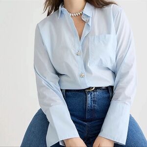 J. Crew Garcon Classic Shirt Jewel Buttons Poplin Cotton Old Money Blue NWT $148